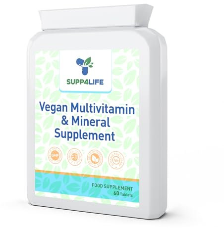 Vegan Multivitamin & Mineral Supplement - 60 Tablets | Enhanced with Vitamin B12, Iron, Calcium | Energy & Immune Support | Manufactured in The UK | GMP Certified