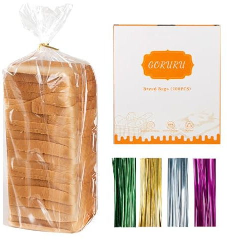 Goruru Bread Bags for Homemade Bread - Durable Plastic bags for Loaf, Bagels & More - Adjustable Sourdough bread Bags for Home Bakers & Bakery Owners - 100 Pcs with 110 Colorful Ties (5)