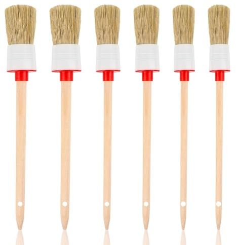 Set di 6 pennelli con setole in legno naturale, 20/25/30 mm, pennello professionale ad anello, setole chiare, pennello per pittura di pareti e mobili per uso domestico