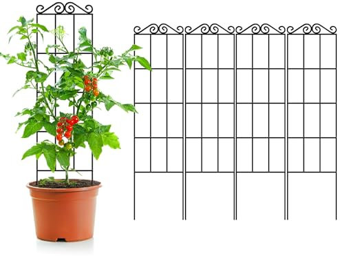 ARIFARO Metall-Gartenspalier für Kletterpflanzen 122cm (4er-Pack) Stabiles Pflanzenspalier für Topfpflanzen, Zimmerpflanzen, Kletterreben, Innen und Außen, Schwarz, Metal Garden Trellis