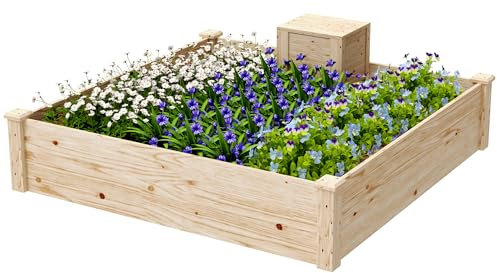 Outsunny Jardinière en Bois, carré Potager extérieur Bois avec bac à Compost, Design à Fond Ouvert, bac à Fleurs pour légumes Fleurs dans Jardin terrasse Patio, 123 x 123 x 25,5 cm, Bois Naturel