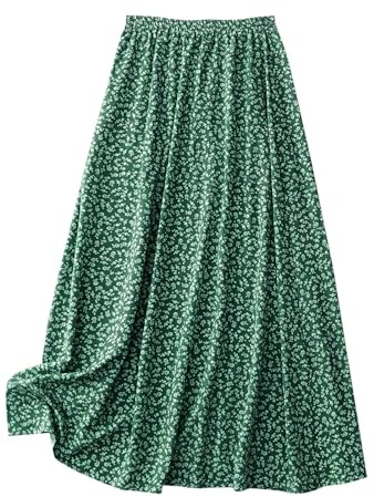 KUIH Skirts for Women UK Summer Floral Boho Long Skirts for Ladies Elasticated Waist A Line Maxi Skirt Party Dress Holiday Vacation Beach Clothes Green