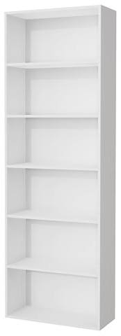 Nera Wooden 6 Tier Bookcase Standing Shelf Tall Storage Shelving Unit for Storage (White)