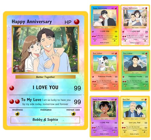 Gridachi Biglietto Poke personalizzato con la tua foto Nome Testo Personalizzato Trainer o Carte Personaggio Personalizzato Poke Card Regalo Compleanno San Valentino Coppia Padri Bambini Anniversario