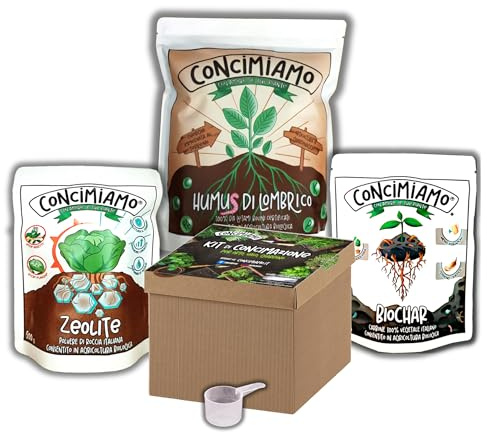 Kit Concimazione Perpetua Suolo Vivo Concimiamo® | Humus di Lombrico, Zeolite e Biochar | Ricrea la fertilità della Terra Amazzonica |100% BIO fino a 20 m² per Orto, Vasi, Giardino e Piante da Frutto