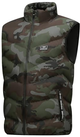 Gilet Uomo Invernale Imbottito Mimetico Giubbotto Smanicato Gilet Piumino Trapuntato Giubbino senza Maniche Giacca Giacchetto Cappotto Smanicato da Uomo Imbottiti Casual Taglie Forti Inverno Outdoor