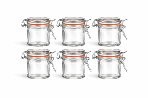 WDMT Set da 6 mini barattoli Weck da 80 ml con chiusura a leva – Piccoli barattoli in vetro per conserve con guarnizione in gomma, ermetici – Per marmellata, salse e regali fai da te – Trasparenti