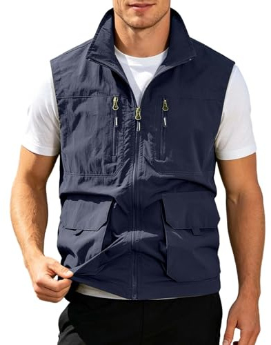 Gilet Sans Manche Homme Travail, Veste Sans Manches Homme Été Casual Gilet Multipoches Leger Blouson Grande Taille Gilets De Plein Air Pour La Pêche, Le Travail, Le Camping Et La Photographie