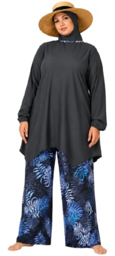 Burkini för kvinnor i plusstorlek, blygsam 4-delad baddräkt med hijab, islamisk baddräkt, lång, bred, byxa