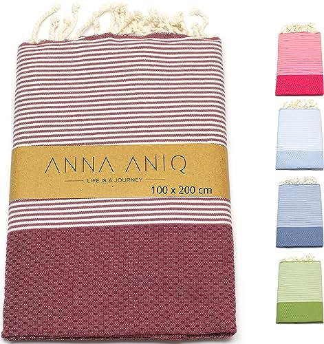 ANNA ANIQ Hamamtuch groß 100x200 cm Reise Strandtuch XXL Saunatuch - 100% Baumwolle Fouta Pestemal Stranddecke Saunakilt Saunahandtuch Herren Damen Badetuch Pareo Strandhandtuch (Bordeaux-Rot)