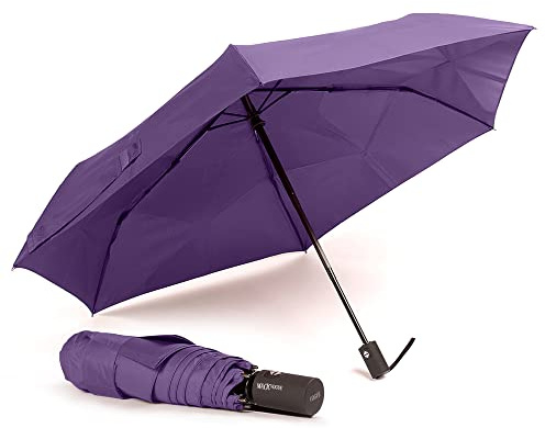 VOGUE Paraguas plegable Magic Easy Fold (pliega fácil), Tejido 100% Eco-Rpet. con botellas plástico reciclado. Protección Solar UV, Sistema Anti-viento (Wind Proof). Apertura y cierre auto. (Morado)