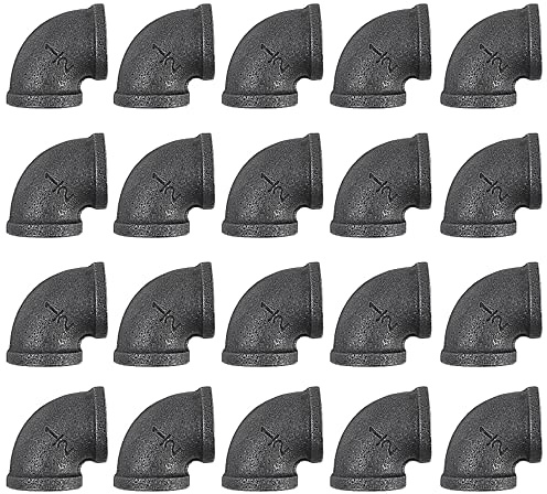 Niubid 20 Pack 1/2 Inch 90 Degree Black Elbow Threaded Pipe Fittings, Cast Pipe Fittings for DIY Furniture Decorative, Steampunk Industrial Vintage Style.