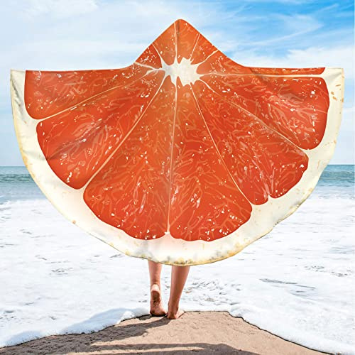 LIGUOGUO Hooded Oversized Beach Towel with Button 59”x79” Extra Large Microfiber Wearable Towel Blanket for Adults Funny Fruit Half Round Hood Towel Poncho Cape Bath Wrap Towels for Women (Style 2)