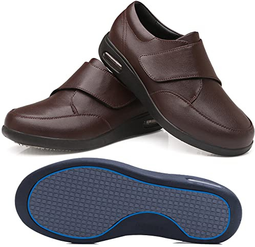 Aocase Calzado Diabeticos Hombre Cuero Sandalias Anchas para Hombre Extra Ancho para Pies Hinchados Artritis Edema Zapatos Ortopedica Cómodos,Marrón,40.5 EU