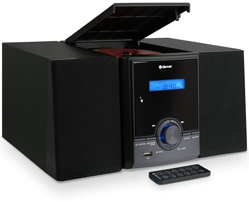 Denver MDA-285 Micro-chaîne Dab+/FM avec Bluetooth 5.0, CD, USB MP3, AUX, Double Alarme, 2 x 5 W RMS, télécommande