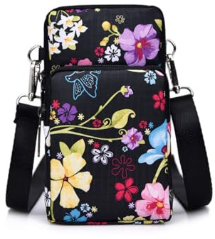 JEYORZY 1 pcs Sac de téléphone Portable, Sac bandoulière Portefeuille Poche, sacs à Fleurs Petite Bandoulière en Nylon Téléphone Portable Mini Sacoche Femme Fille, sacs Pochette Bandouliere Voyage