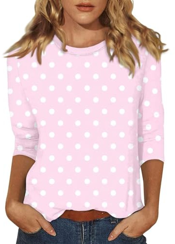 Cadeaux pour Femmes HUIFUAO Tee Shirt Femme Manche 3/4 Coton Grande Taille Rayé Haut été Chemise et Blouses Chic et élégant Tops Basique Tunique (A08-Pink, M) White Tshirts Shirts for Women