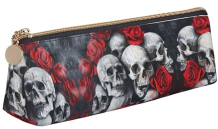 UVBDF Skull and Red Rose School Pencil Cases Pouch for Kids with Zipper,Small Simple Pen Pouches,Cosmetic Makeup Case