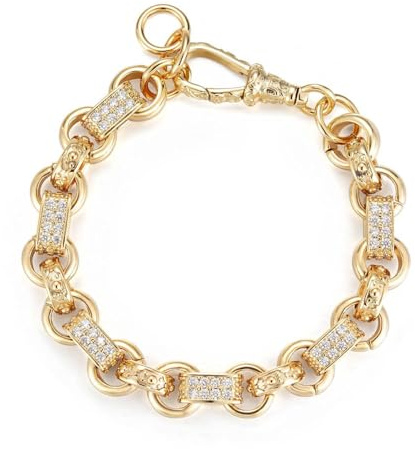 THE BLING KING 10mm Gold Gypsy Belcher Bracelet – Iced Out CZ Stones, 7.5-Inch, 45g – PVD Gold Plated Chunky Bracelet for Men