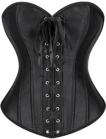 TRIWORKS Schwarz Korsett Top Damen Corsage Schnürkorsett Bustiers Unterbrust Korsett Satin Lace Up Waist Cincher für Halloween und Gothic XL