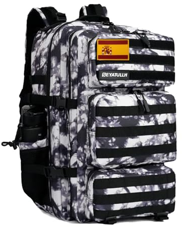 SEYATULLH Mochila Táctica Militar Mochila 55L del Ejército Bolsa de Asalto Molle Mochila de Senderismo (Tie - Dye en blanco y negro)