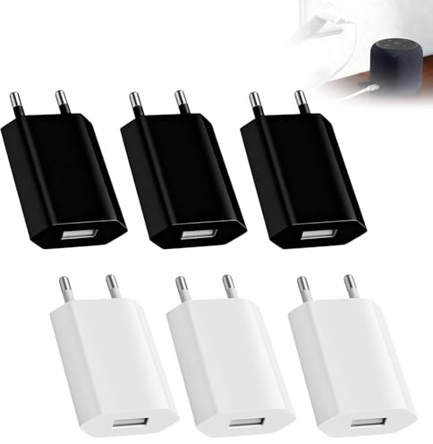 6Pcs Prise, Chargeurs USB 5W, 5V/1A Mini de Chargeur Secteur USB, Prise Secteur, Chargeurs pour Appareils Electriques à Faible Consommation, Noir, Blanc