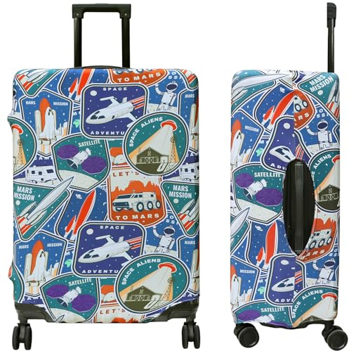 Funda para Maleta Elástica Talla M (22-25 Pulgadas), Protector de Equipaje de Viaje Lavable y Antirayaduras, Cubierta de Maleta Gruesa con Diseño Cohete Espacial, Protectora Antipolvo para Trolley