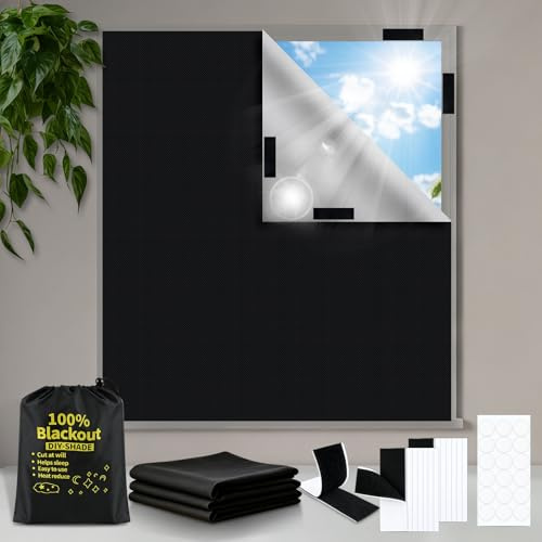 Store Occultant sans Percage, 300x145cm Store Occultant Fenetre, 100% Opaque Stores Enrouleur pour Fenêtre de Toit Fenêtre Porte Coupe Libre, Store Occultant Tissu Isolation pour 8 Paires Adhésifs