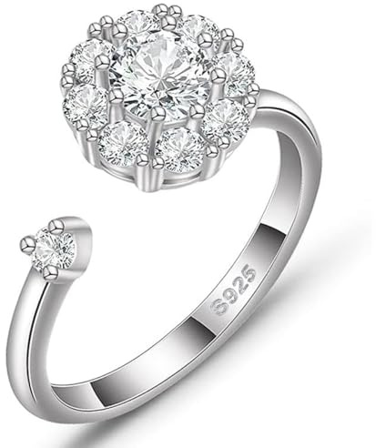 Anello da donna con moissanite, argento 925 placcato oro bianco 18 carati, moissanite creato in laboratorio, anello aperto regolabile, anello in argento, anello di fidanzamento, regalo di gioielleria