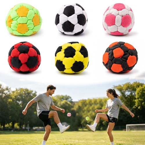 FUFRE Footbag Hacky Sack Lot de 6 balles de jonglage douces au crochet avec granulés de céramique en coton pour débutants et professionnels Convient pour l'intérieur et l'extérieur