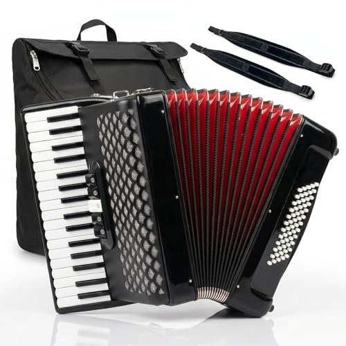 PYY 34-Key 60-Bass Piano Accordion - 34 Keys Accordions for Adults W/ 60 Bass, 5 Treble Registers, Adults Accordion Acordeón Acordeones Para Adultos Instrument for Beginner W/Backpack, Straps (Black)