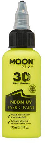 Moon Glow, Neon-UV-3D-Stofffarbe, Textilfarbe für Kleidung, T-Shirts, Taschen, Schuhe und Leinwand (Intensives Gelb, 30 ml (1er-Pack))