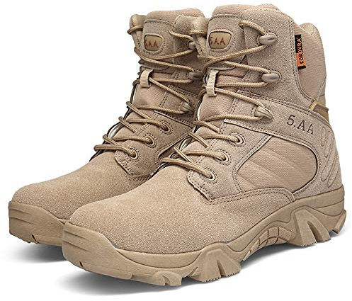 Bititger - Botas de desierto militares de piel, impermeables, con cremallera, botas tácticas y de combate para hombre, para patrullas, de seguridad, para policías, color Beige, talla 40 2/3 EU