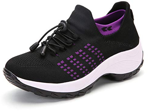 ORANDESIGNE Scarpe da Ginnastica Donna Antiscivolo Scarpette Sportive Mocassini da Donna Leggere e Traspiranti Fitness Running Mesh Calzino Sneakers A Nero Viola 38 EU