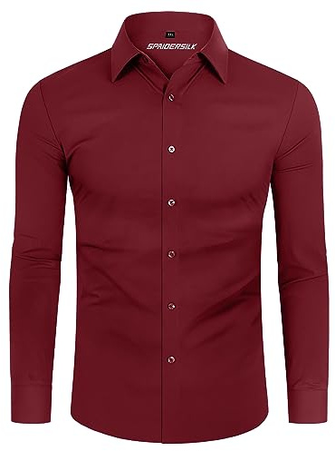 DEMEANOR Camicie da uomo a 4 vie elasticizzate a manica lunga, vestibilità muscolosa, camicie formali da uomo, camicie casual da uomo non stirare, camicie da lavoro e per matrimoni, Rosso vinaccia, S