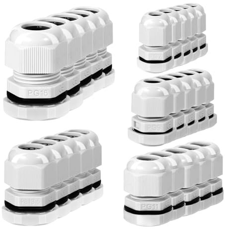 Dawenur 25 Stück Kabelverschraubung Set PG7 PG9 PG11 PG13.5 PG16 Kabeldurchführung Wasserdicht PG Verschraubung Verstellbaren Kabelverschraubungen für Outdoor Garten Schaltkasten Abzweigkasten