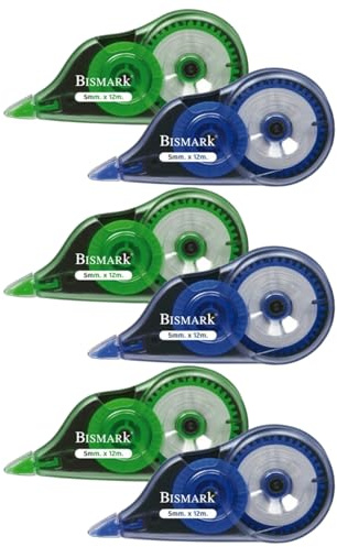 Bismark - Tipex Cinta Correctora Blanca, 5 mm x 12 metros, Set Cintas Correctoras Ideal para Material Escolar y Papeleria Oficina, Útil para Borrar y Escribir de Inmediato (Pack de 6)