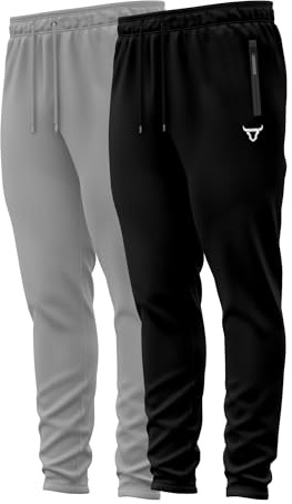 TORO ACTIVA Pack of 2 Tracksuit Bottoms Men Lightweigt Jogging Trousers with Zipper Pockets Work Joggers Fit Sport Casual for Running Gym (UK, Alpha, XXL, Regular, Regular, Black Grey Pack of 2)