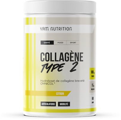Collagène Type 2 Breveté - Articulations - Tendons - Muscles - Enrichi en Vitamine C - Poudre saveur citron - YAM Nutrition
