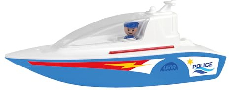 Lena - BOAZZ Barco de policía 36 cm, Barco de Juguete Apto para Interior y Exterior, para niños a Partir de 2 años, Cabina abatible, Dos Asientos y Figura de Juego