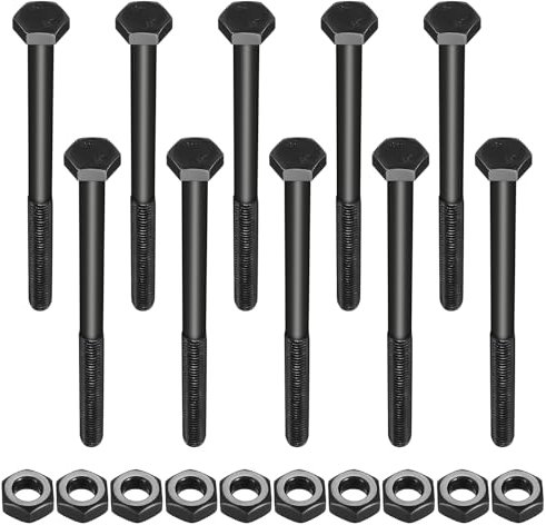 10 Piezas M10 Tornillos con Tuercas, M10 x 140 mm Tornillo de Cabeza Hexagonal con Tuerca, Tornillos Pernos Hexagonales de Máquina Galvanizados para Construcción Metálica