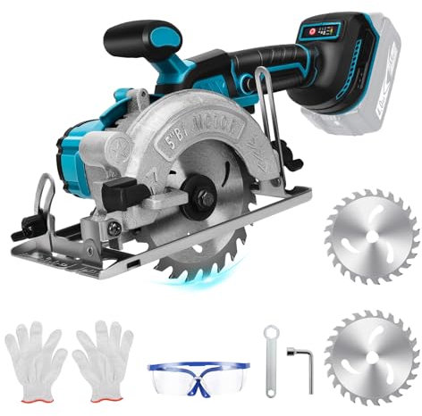 Sierra circular inalámbrica para Makita 18 V, batería de litio, sin escobillas, mini sierra circular de mano con 2 hojas, minisierra circular para cortar azulejos y madera (125 mm)