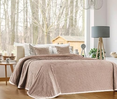 IlGruppone Coperta Flanella Invernale,Plaid Pile Morbida Calda Lavorazione Quadretti Peluche Copri Letto Divano Finta Pelliccia Singola Matrimoniale Doppio Lato Copertina Divano - Singolo - Beige
