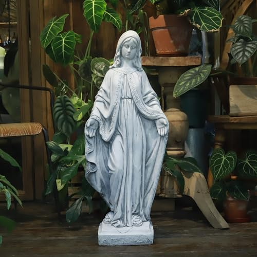 Large Virgin Mary Paintable Statue 32”H Outdoor Garden European Catholic Christianity Yard Patio Carp Pond Lawn Indoor Church Entryway Porch Home Altar Decor Memorial Angel Holy Patron Saint Religious