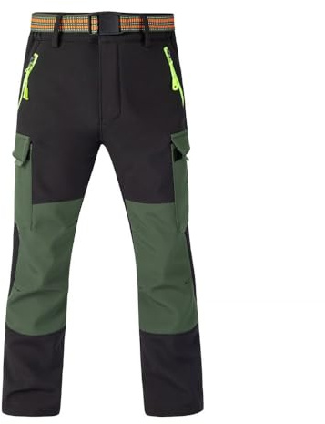 Hpbygstae Pantalones térmicos impermeables para niños y niñas, pantalones cargo forrados, pantalones de esquí, #65-verde, 130-140