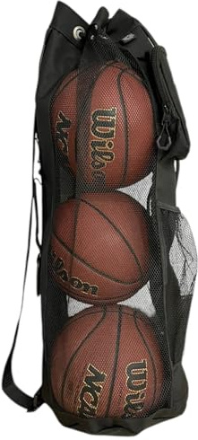HOTZ Basketball Bag for 3 Balls – Canvas and Mesh Carry Sack with Zipper Pocket – Multi Ball Holder for Players, Coaches, Practices and Camps