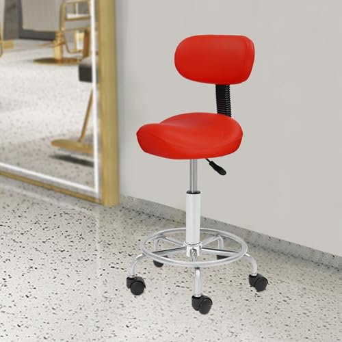 ARBGO Saddle Tabouret avec dossier, pivotant à 360 °, selle réglable en hauteur, avec repose-pieds, repose-pieds et roulettes, pour coiffeur, tatouage, spa, cabinet dentaire