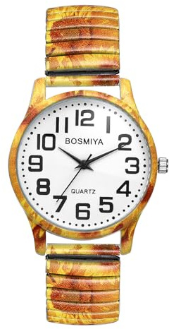 JewelryWe Damenuhr Boho Elastische Uhren: Bohemian Hippie Stil Van Gogh Sonnenblumen Kunst Analog Quarz Armbanduhr Damen Edelstahl Stretch Armband Uhr mit Zugarmband & ultraklaren großen Zahlen