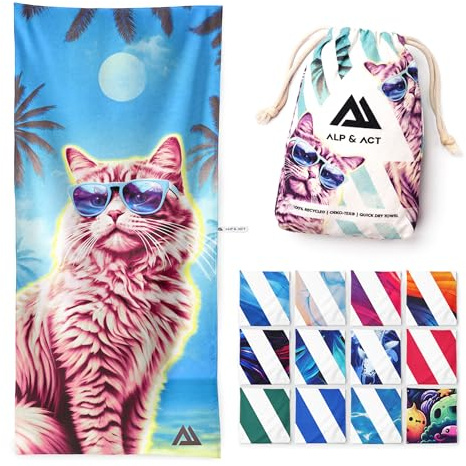 ALP & ACT Serviette de Plage XXL 200x90 cm - Microfibre 100% Recyclée - Super LÉGÈRE & Séchage Rapide - Drap de Plage & Serviette de Piscine pour Homme, Femme, Enfant - Serviette de Bain - Multicol.