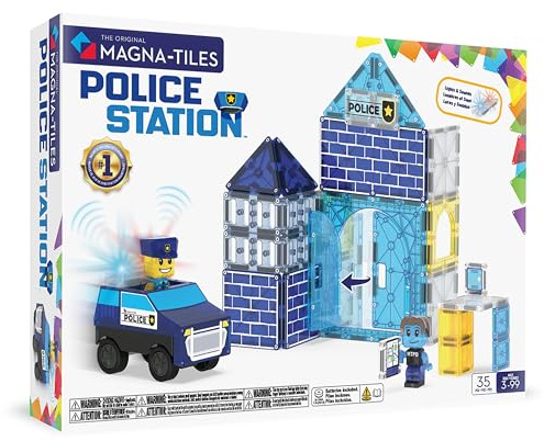 Magna-Tiles Polizeistation 35-teiliges Magnetbauset - Die Originale Magnetbaumarke